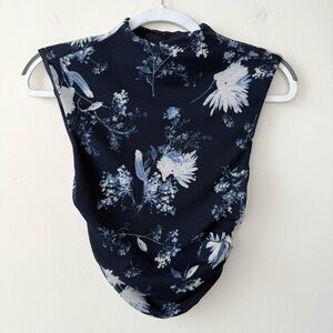 Abercrombie Ruched High Neck Sleeveless Top Navy Blue Floral